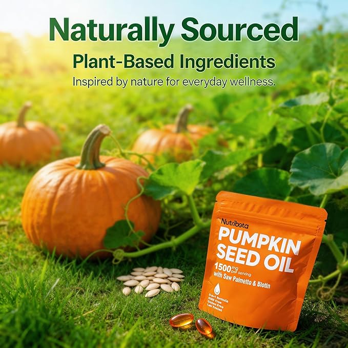 Pumpkin Seed Oil Supplement 1500 mg per Serving with Saw Palmetto &amp Biotin Advanced 3-in-1 Plant-Based Men’s Wellness &amp Hair Nutrition Formula Non-GMO Gluten Free Lab Tested Softgels