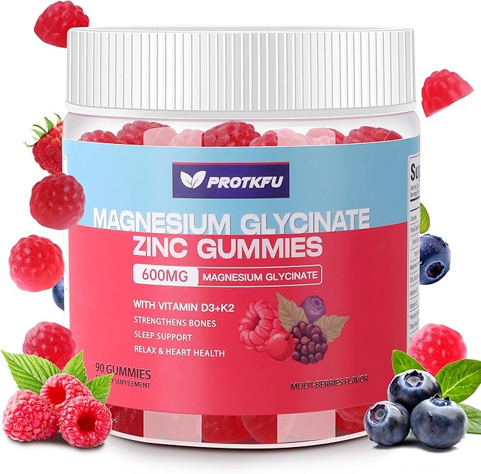 90 CT Magnesium Glycinate Gummies 600mg Sugar Free Magnesium Gummies w/Zinc &amp Vitamin D3 - Magnesium Supplements for Sleep Supports Bone Health Nerve &amp Immune Function