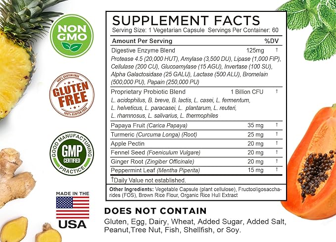 FarmHaven Digestive Enzymes with 18 Probiotics &amp Herbs | Papaya Bromelain Protease &amp More for Lactose Absorption &amp Better Digestion | Helps Bloating Gas Constipation | Vegetarian 180