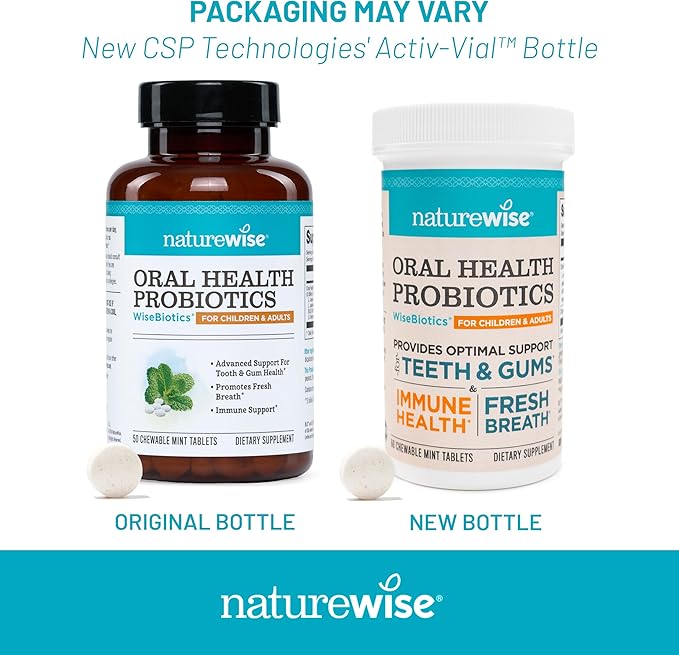 NatureWise Oral Probiotics for Mouth Bad Breath-Chewable Sugar-Free Mint-Lactobacillus reuteri Chewable-Oral Probiotics for Kids&ampAdults-Non-GMO USA Manufactured-[60-Day Supply]60 Count (Pack of 2