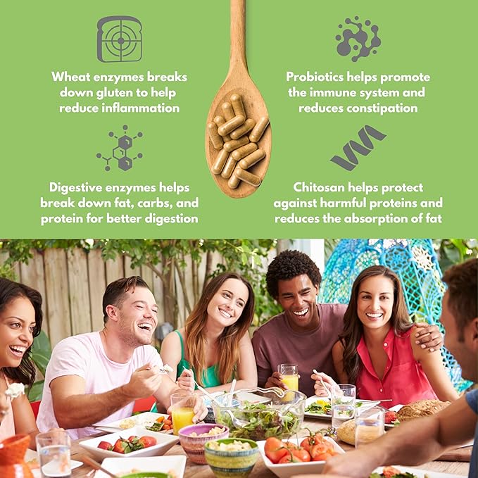 DigestShield® Probiotic &amp Prebiotic Supplement + Digestive Enzymes Beat the Bloat Safely Digest Dairy Gluten and Processed Foods Reduce Fat Absorption with Chitosan 90-Meal Supply