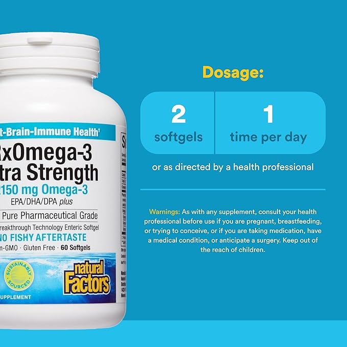 Natural Factors RxOmega-3 Ultra Strength - Brain &amp Heart Health Support - Eye Health Supplement with EPA &amp DHA - Supplement with Omega-3 Fatty Acids - 60 Softgels (30 Servings)