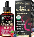 USDA Organic Vitamin B-Complex B5 Pantothenic Acid | B12 Methylcobalamin | B1 Thiamine | B6 Pyridoxine | B7 Biotin | B9 Folic | B3 Niacinamide - B Complex Liquid Drops Made in USA Supplement 2fl oz