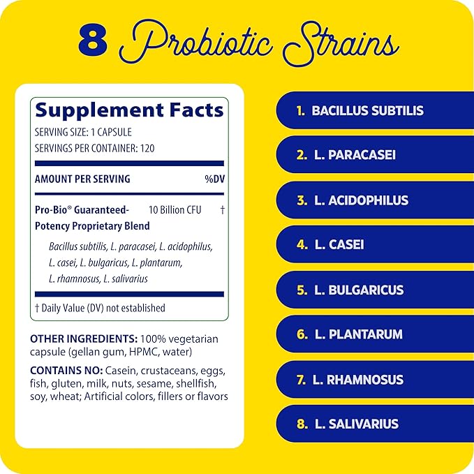 Enzymedica Pro-Bio Shelf Stable Stomach-Acid Resistant Probiotic for Healthy Digestion 10 Billion CFU 120 Count