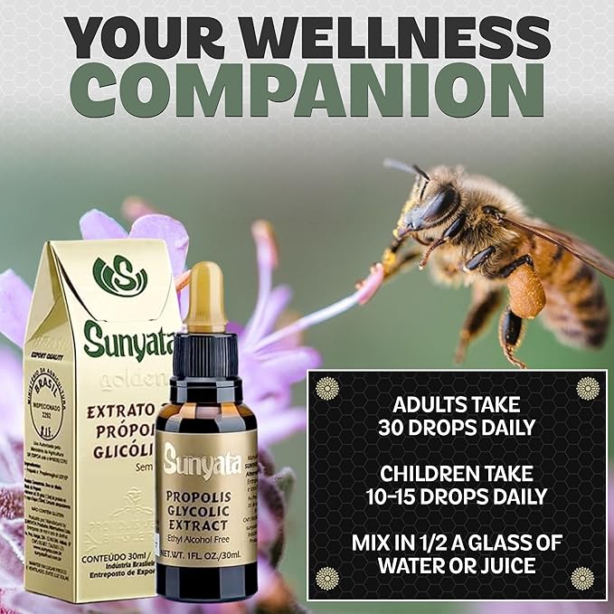 Sunyata Brazilian Green Bee Propolis Liquid Extract – No Alcohol Natural Immune Support &amp Antioxidant Concentrate 30ML (1 Pack)