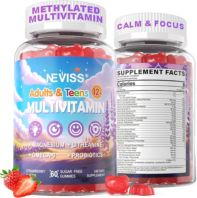 Teen Vitamins Methylated Multivitamin Gummies for Boys Girls 12-17 w/ Magnesium Glycinate Omega-3 L-Theanine for Teens Kids Calm &amp Focus Gummies Supplement 23-IN-1 Formula Sugar Free 120 ct