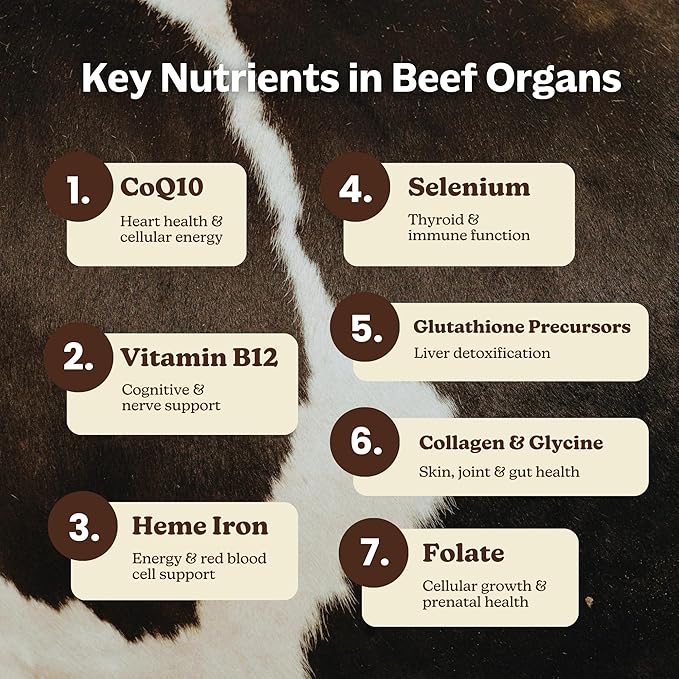 MK Supplements Grass-Fed Beef Organs Capsules | 5 Organs in Nature-Identical Ratios | B12 Copper &amp Heme Iron | Regeneratively Raised | 150 Capsules