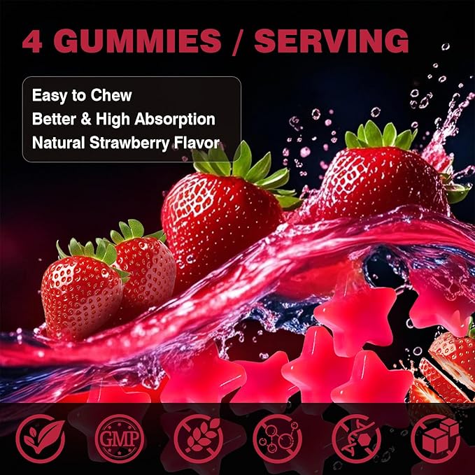 HMB and L-Leucine Gummies Chewable HMB Amino Acid and Leucine Supplement for Men &amp Women Muscle Health &amp Growth Immune Support &amp Overall Health Vegan Strawberry Flavor 120 Count