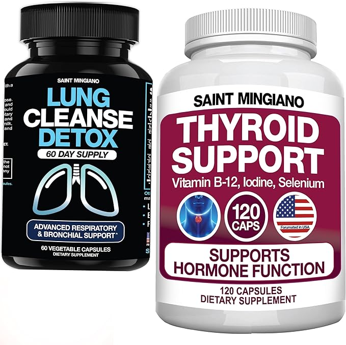 Thyroid Support Supplement 120 Capsules - with - Lung Cleanse Detox 60 Day Cleanse - Supports
