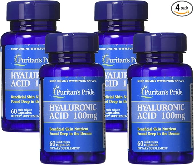 Puritan's Pride Hyaluronic Acid 100 mg Capsules 60 Count (Pack of 4)