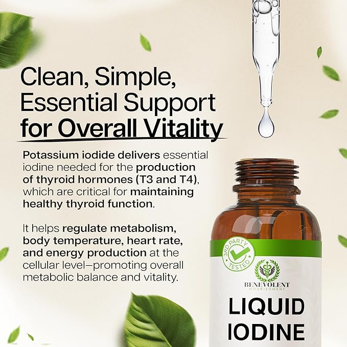 Liquid Iodine Drops – 1300 Servings Potassium Iodide for Thyroid Metabolism &amp Detox Support – 2X Absorption – 1 Year Supply – USA Made Gluten Free Vegan – 2 Fl Oz