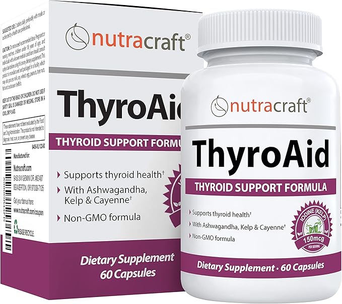 ThyroAid #1 Thyroid Support Supplement | Natural Herbal Thyroid Formula with Iodine (Kelp) Ashwagandha L-Tyrosine &amp More | Support Thyroid Health &amp Energy Levels | 60 Capsules