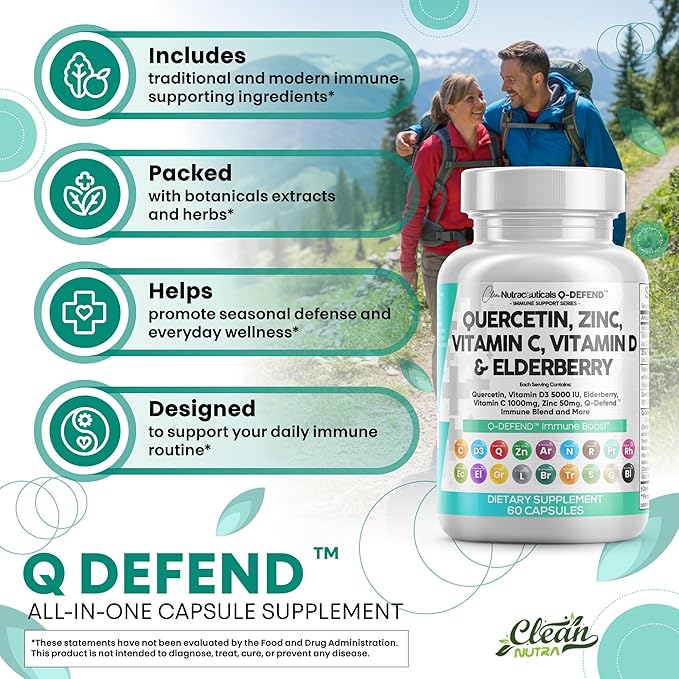 Clean Nutraceuticals Quercetin Zinc Vitamin C Vitamin D Bromelain Elderberry - Lung Immune Support Supplement Adults with Artemisinin Sea Moss Echinacea Allergy Relief (60 Count (Pack of 5))