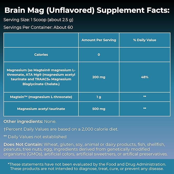 MYOXCIENCE Brain Mag | Magnesium L-Threonate Magtein &amp Magnesium Glycinate Powder (Unflavored) (60 Servings)