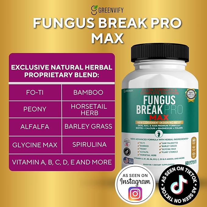Fungus Break Pro Max Nail &amp Hair Supplement 60 Capsules Biotin 5000mcg with Vitamins &amp Herbal Blend (2)