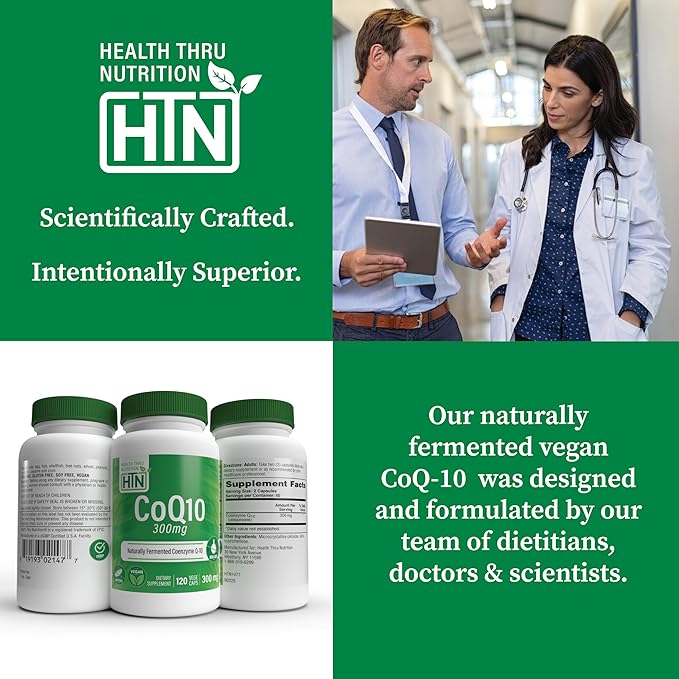 Health Thru Nutrition CoQ-10 300mg - 120 Capsules | High-Potency Ubiquinone Coenzyme Q10 | Supports Cellular Energy &amp Antioxidant Protection | Non-GMO Soy-Free Vegan Gluten-Free