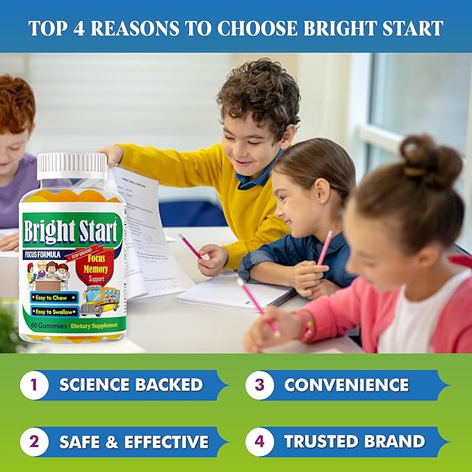 BrightStart Focus Gummies for Kids &amp Teens – Kids Focus and Attention Supplements with Omega 3 DHA Brain Support Supplement for Teens Kids Omega 3 Gummies Daily Children’s Focus Gummy 60 Ct