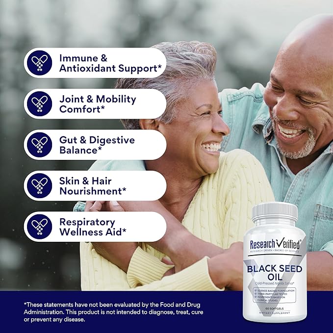Research Verified Black Seed Oil - 90 Softgels - Boost Immunity Support Digestion Improve Respiratory Function - Cold-Pressed - 2% Thymoquinone (TQ)