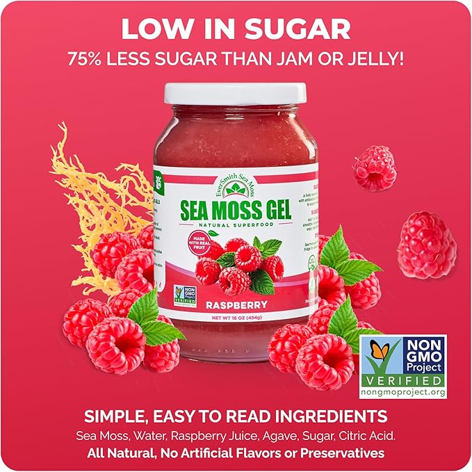 Wildcrafted Irish Sea Moss Gel | Made in USA | Rich in Vitamins &amp Minerals | Sea Moss Gel Raw | Nutritional Supplement | Raspberry (16 oz)