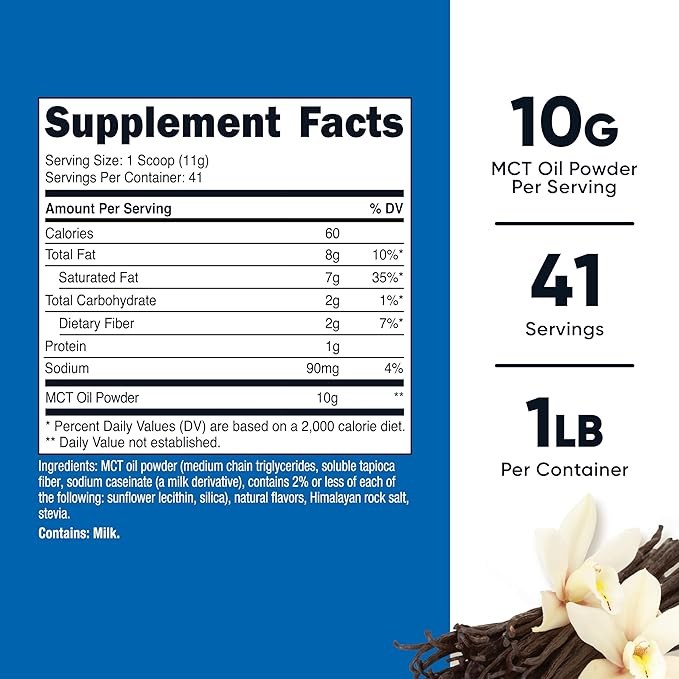 Nutricost Premium MCT Oil Powder (1 LB Vanilla) - Best for Keto Ketosis and Ketogenic Diets - Zero Net Carbs Non-GMO and Gluten Free Medium Chain Triglyceride