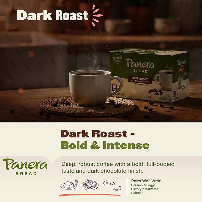 Panera Bread Dark Roast Coffee Pods 100% Arabica Compatible Bold &amp Smooth Dark Chocolate Finish Kosher Certified Recyclable Single Serve Cups 96 Single Serve Pods (4 Packs of 24)