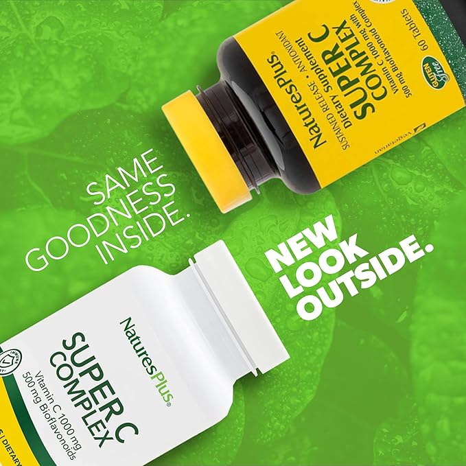 NaturesPlus Super C Complex - 90 Capsules - 1000 mg Vitamin C + 500 mg Bioflavonoids - Vegetarian Gluten Free - 45 Servings