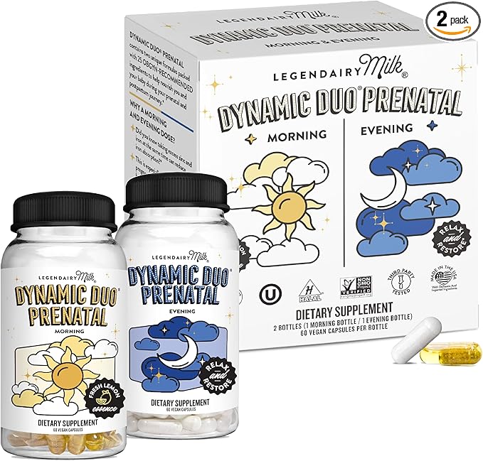 Legendairy Milk Dynamic Duo® Prenatal 2-in-1 Prenatal Vitamins for Women - Morning &amp Night Prenatal Vitamins with DHA and Methylated Folate - 25 Vitamins &amp Minerals for Every Stage 30 Day Sup
