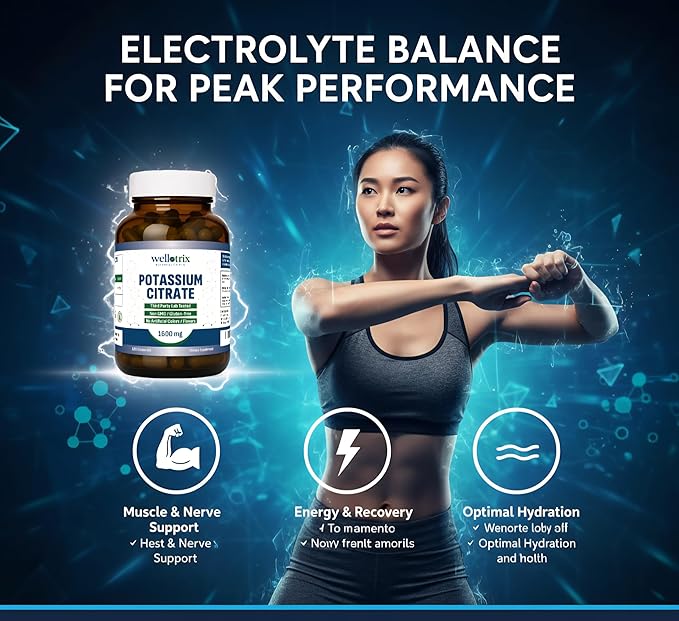 Wellotrix Potassium Citrate 1600 mg – 120 Vegan Capsules – Electrolyte Balance Kidney Support Urinary pH Health – Non-GMO Gluten-Free Made in USA – Vegan Formula