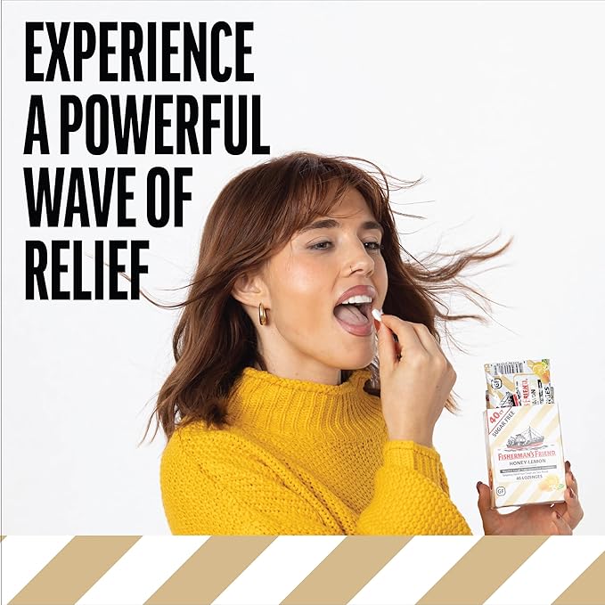 Fisherman's Friend Sugar Free Honey-Lemon Flavored Cough Lozenges (40 Drops x 6-Pack) 5.52mg Natural Menthol Cooling Relief from Sore Throat Persistent Cough &amp Irritation Vegan &amp Gluten-Fr