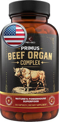 Beef Organ Supplement for Men &amp Women - PRIMUS Grass Fed Beef Liver Capsules with Heart Primal Ancestral Blend 5 Organ Meat Supplements Viking Energy Complex BioPerine for Absorption 180 Pills