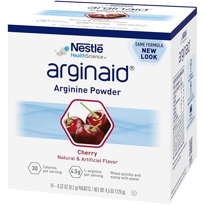 Arginaid Arginine Powder Drink Mix Formula with 4.5g L-arginine Per Serving Vitamin C &amp Vitamin E Cherry Flavor 0.32 Ounce Pack of 56