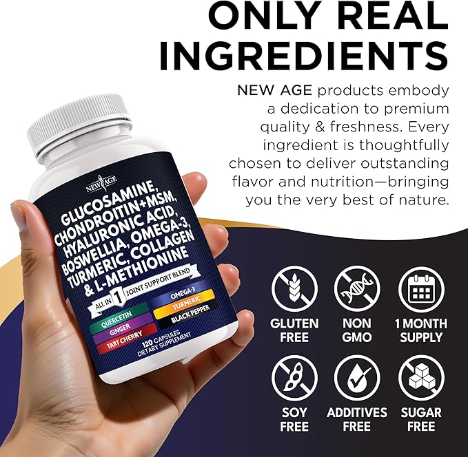 Glucosamine Chondroitin MSM Turmeric Curcumin Collagen Hyaluronic Acid Omega 3 – Joint Health Supplement for Men &amp Women – 120 Count