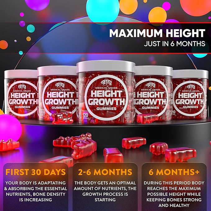 BIOTEQUELAB Height Growth Increase Gummies Vitamins Grow Tall Supplement Calcium Magnesium Zinc Ashwagandha Glucosamine Multivitamin for Teens Kids 180 Gummies