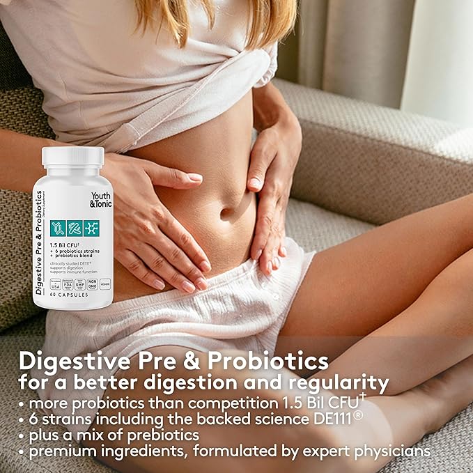 Youth &amp Tonic Bloating Relief with Pre &amp Probiotics from Water Retention Gas or Food Digestion with Water Pills Liquid Activated Charcoal and Digestive Enzymes Bundle Pack
