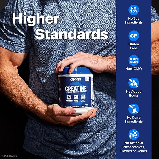 Orgain Creatine Monohydrate Powder 17.64 Oz (100 Servings) &amp Collagen Peptides Powder 1lb (20g Grass Fed) Bundle - Unflavored Non-GMO Supplements for Muscle Brain Skin &amp Joint Support