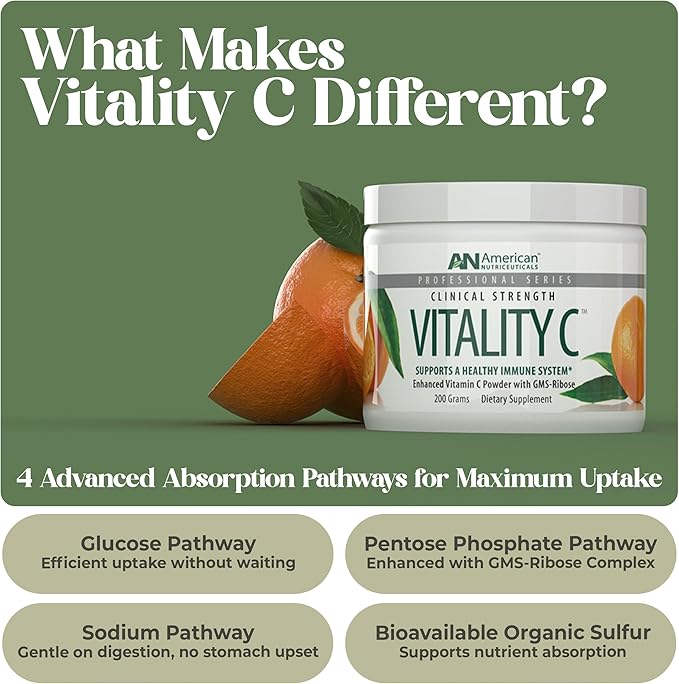 American Nutriceuticals Vitamin C Powder Sugar Free - Immune Booster -Non-Acidic - No Upset Stomach No Gas - 4000mg (30-Day Supply)