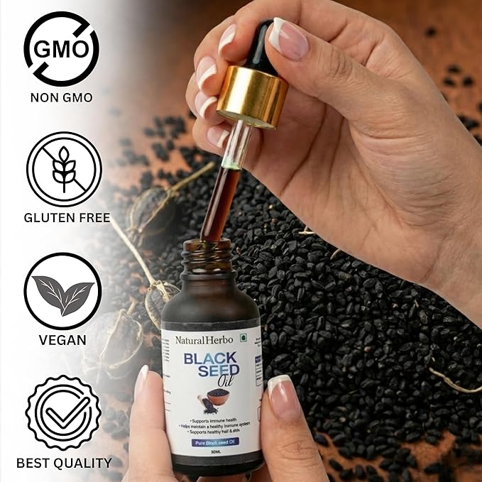 Pure Black Seed Oil for Skin Hair Scalp | Cold Pressed Nigella Sativa 30ml Herbal Oil for Hair Scalp Non-GMO Natural Supplement Antioxidant Joints Skin &amp Hair