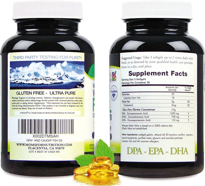 (Pack of 2) Wild Caught Omega 3 Fish Oil DPA-EPA-DHA 2900 Milligram Fish Oil Supplement 180 Softgels
