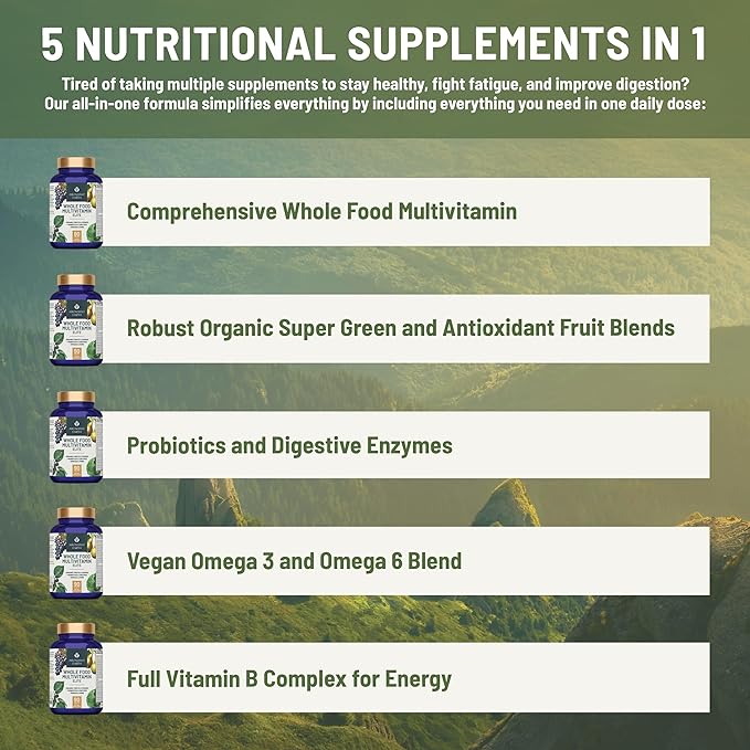 Abundant Earth Whole Food Multivitamin for Women Daily Multi Vitamins Supplements for Men Mens Multivitamins + B Complex Probiotic Multi Enzyme Omegas for Organic Energy Mood Digestion 90ct-2pk