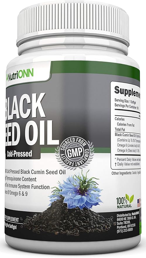 Black Seed Oil - 1000 Mg - 180 Softgels - Cold-Pressed Non-GMO Black Cumin Seed Capsules - Super High Thymoquinone Content - Nigella Sativa - Rich in Omega 6 &amp 9 Fatty Acids - Immune Health Suppor