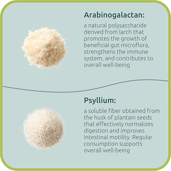 Psyllium Husk (Plantago ovata) + Arabinogalactan ≥95% – 660 mg 60 Vegan Capsules – Fiber Complex