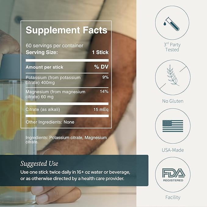 15 mEq | Water &amp Beverage Enhancer for Kidney Health | Citrate &amp Electrolytes for Kidney Protection | Science-Based Support Beyond Cleanse Detox or Stone Dissolver Supplements | 60 Sticks
