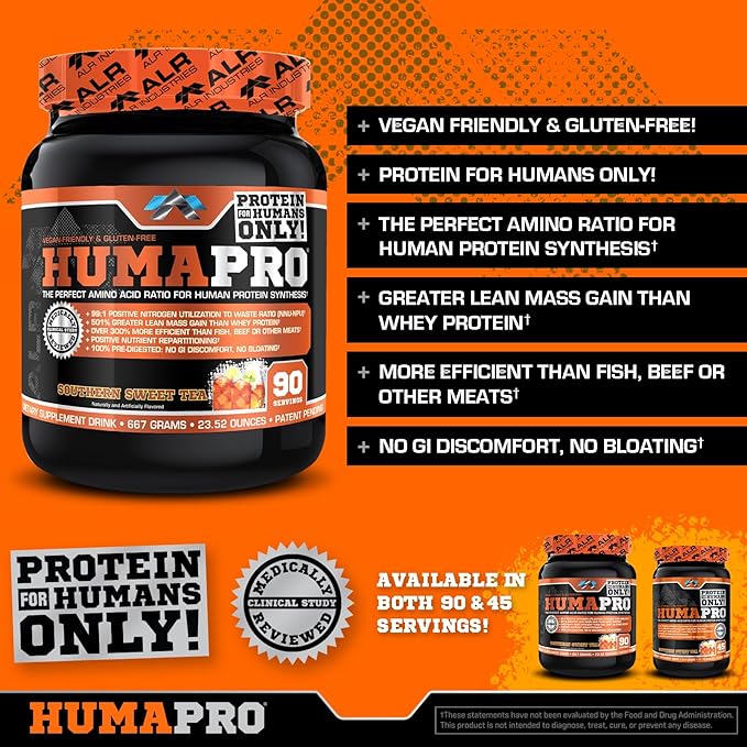 ALR Industries HumaPro Essential Amino Acid Formula | EAA Protein Supplement | Supports Muscle Recovery &amp Performance | Vegan Gluten Free | 90 Servings (Southern Sweet Tea)