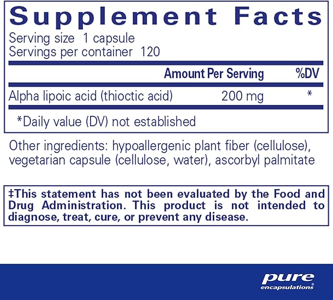 Pure Encapsulations Alpha Lipoic Acid 200 mg - 200mg ALA - Liver &amp Antioxidant Support* - for Nerve Health &amp Carb Metabolism - Vegan &amp Non-GMO Supplement - 120 Capsules