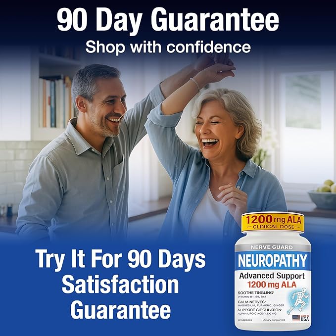Neuropathy Support Supplement with 1200 mg Alpha Lipoic Acid to Fortify Nerves in Fingers Hands Toes &amp Feet – 1200mg ALA Vitamins B12 B6 &amp B1 Magnesium – 30 Capsules