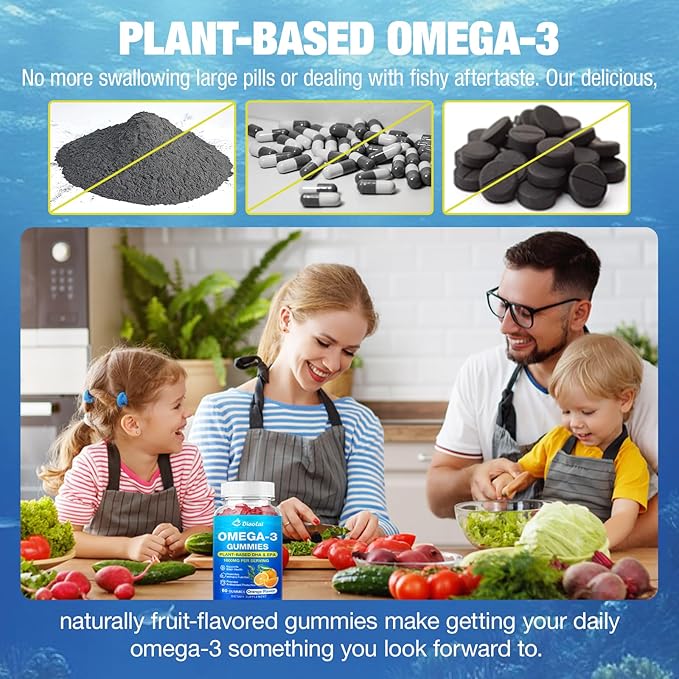 2 Pack Vegan Omega-3 Gummies for Adults – Sugar-Free Algae-Based DHA 600mg &amp EPA 300mg with Vitamins A C E Zinc – Omega 3 Fish Oil Alternative 120 Count