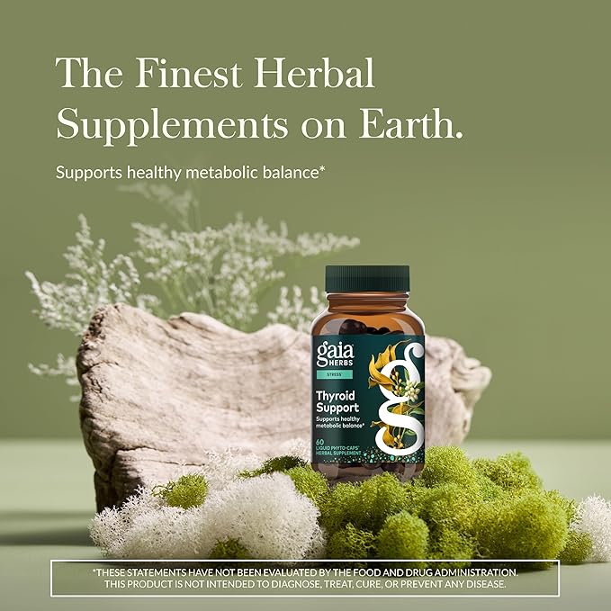 Gaia Herbs Thyroid Support - Made with Ashwagandha Kelp Brown Seaweed &amp Schisandra to Support Healthy Metabolic Balance &amp Overall Well-Being* - 60 Vegan Liquid Phyto-Caps (30 Servings)