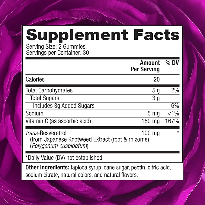 Reserveage Beauty - Resveratrol Gummies 100 mg Antioxidant Supplement for Heart Health Antioxidant Supplement Supports Healthy Aging Vegan - 2 Pack