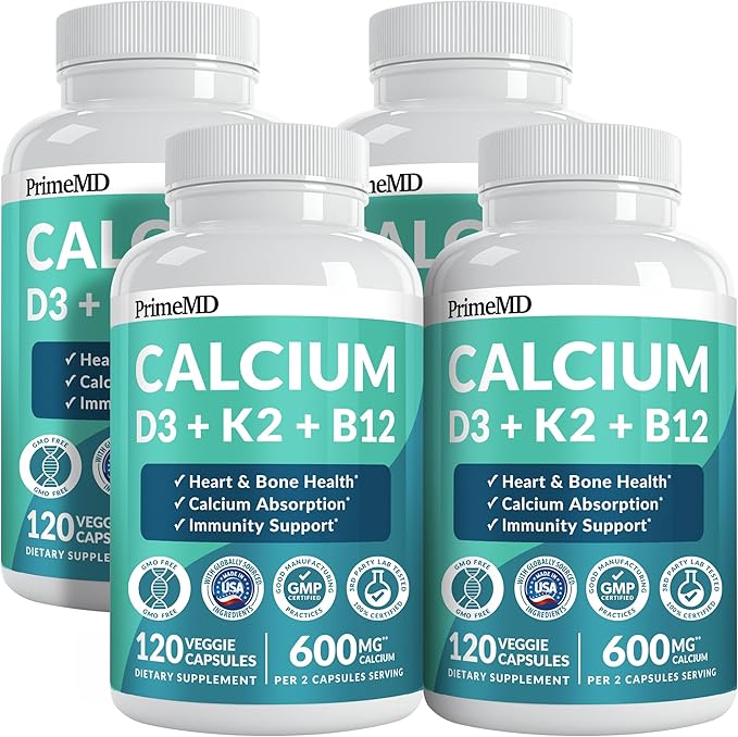 4-in-1 Calcium Supplements for Women &amp Men - Calcium Citrate with D3 K2 Vitamin 5000 IU - Calcium 600mg with Vitamin D3 K2 - Everyday Vitality Supplement - Vegan-Friendly Gluten-Free (480 Capsule