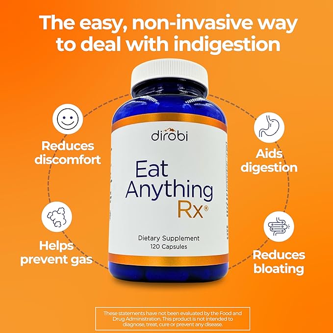 Dirobi Eat Anything Xylose Isomerase Fructose Malabsorption Enzymes FODMAP Supplement Digestive Enzymes for Better Lactose Fat Protein &amp Carbohydrate Digestion Gas &amp Bloating Relief 120 Ca